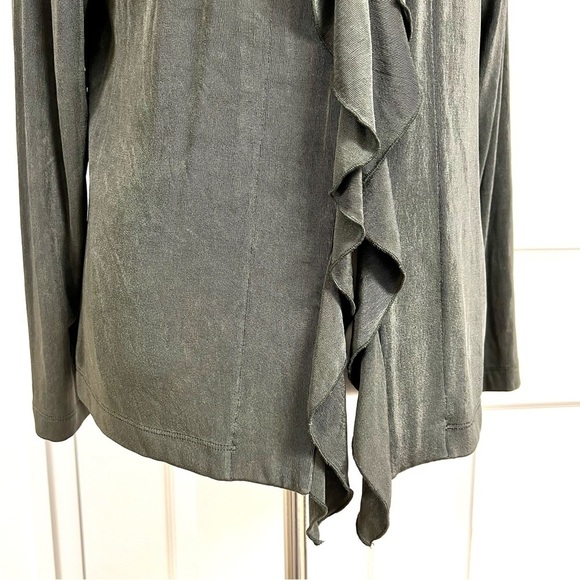 Travelers by Chico's Women's Large Stretch ruffles cardigans soft jersey Olive - Picture 4 of 8